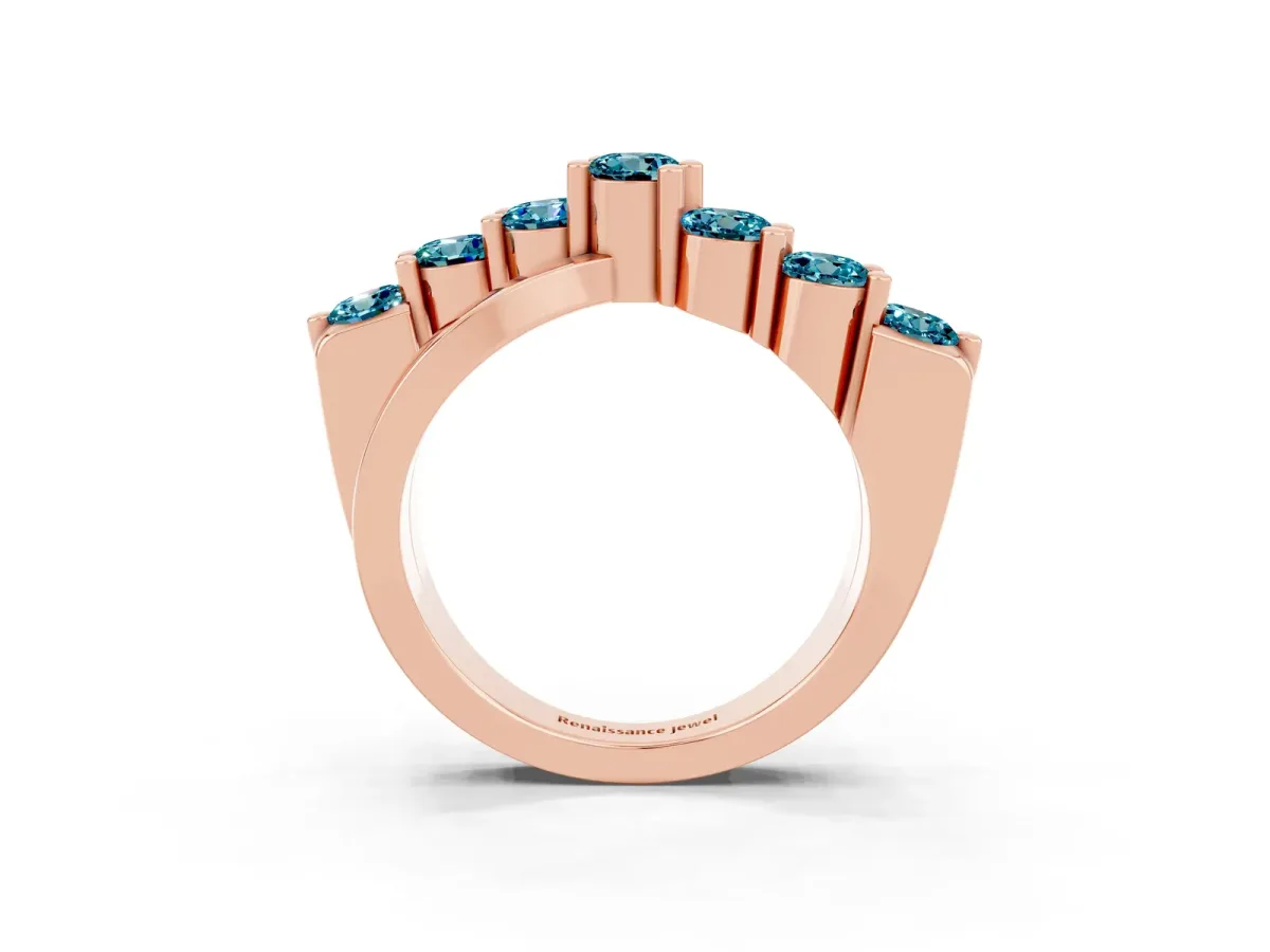 Round Blue Topaz Prong-Set Crossover Band Rose gold