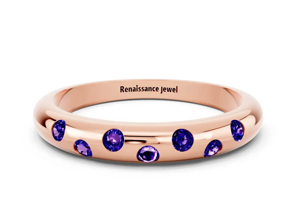 Round Tanzanite Flush-Set Comfort Fit Band Rose gold