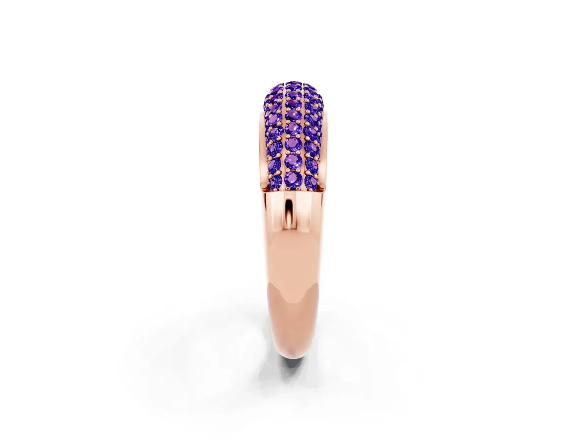Three-Row Pavé Round Tanzanite Dome Band Rose gold