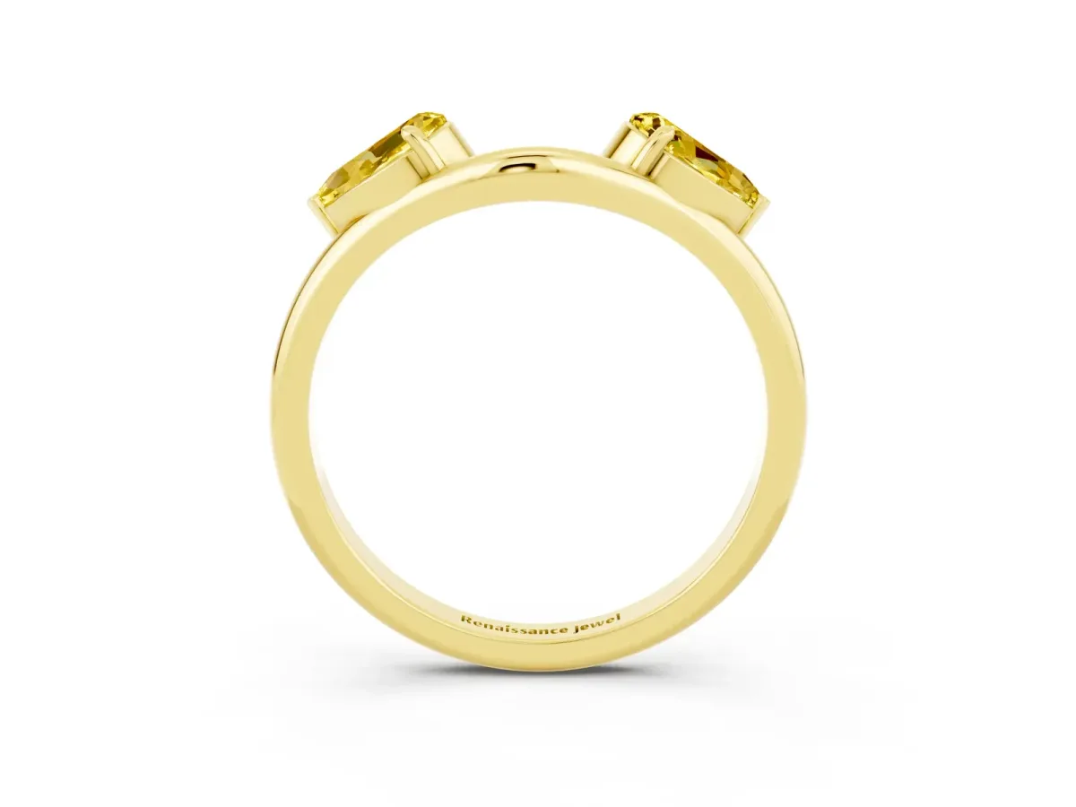 Two-Stone Pear Yellow Sapphire Bypass Ring with Prong Setting Yellow gold