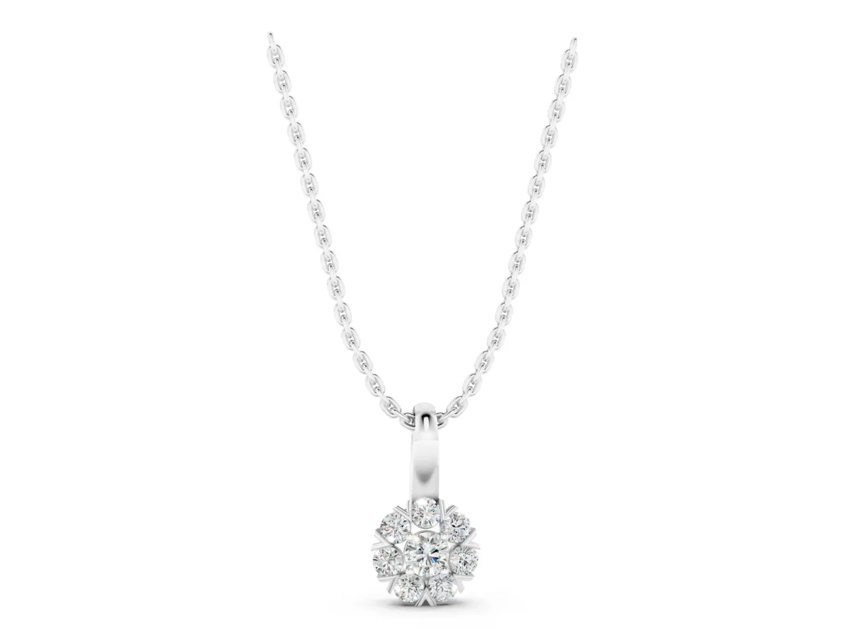 Round Diamond Floral Cluster Pendant with Prong Setting Silver