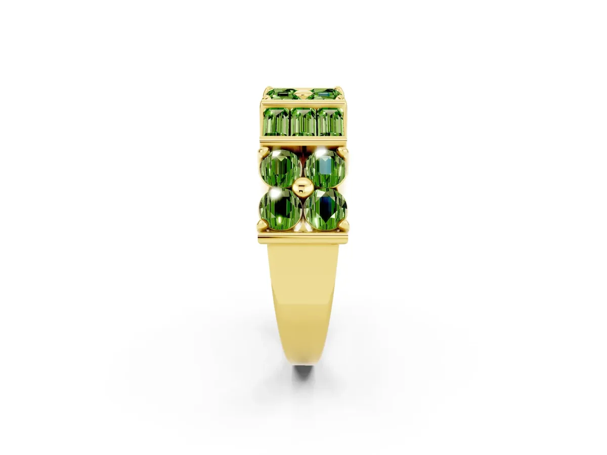 Channel Set Round and Baguette Peridot Anniversary Band with Prong Setting Yellow gold