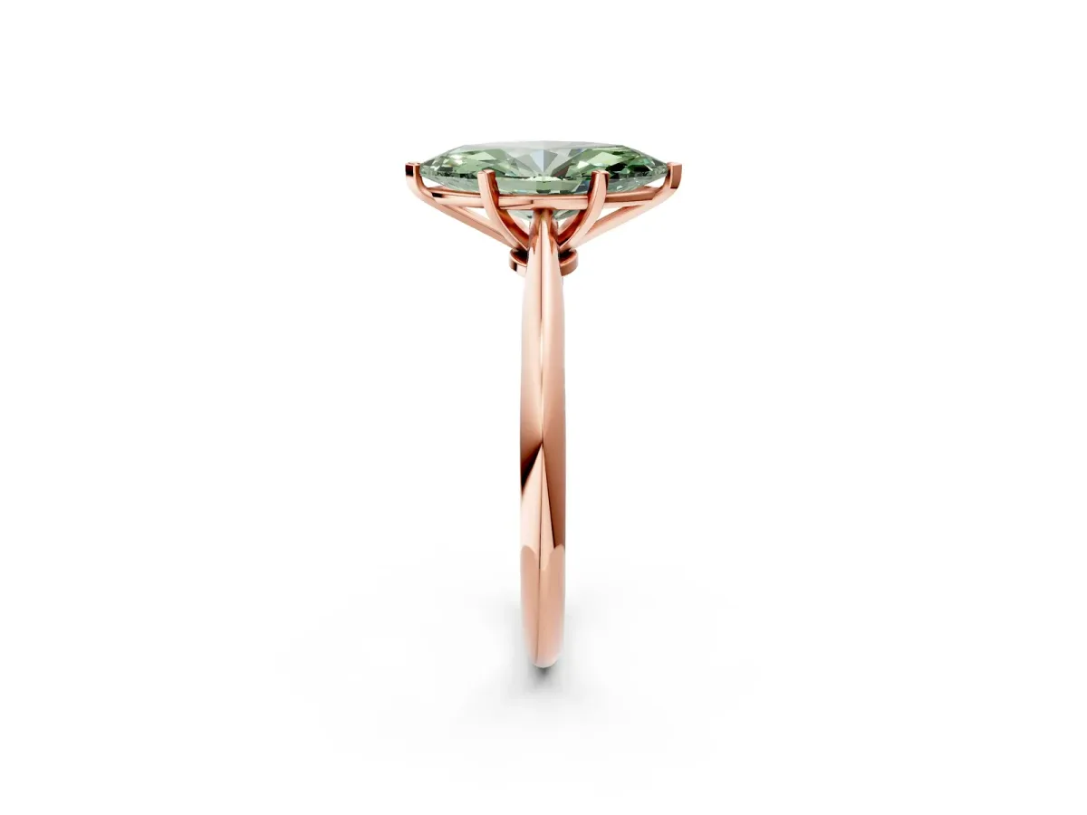 Fancy Green Marquise Cut Diamond Solitaire Engagement Ring with Classic Band and Four-Prong Setting Rose gold