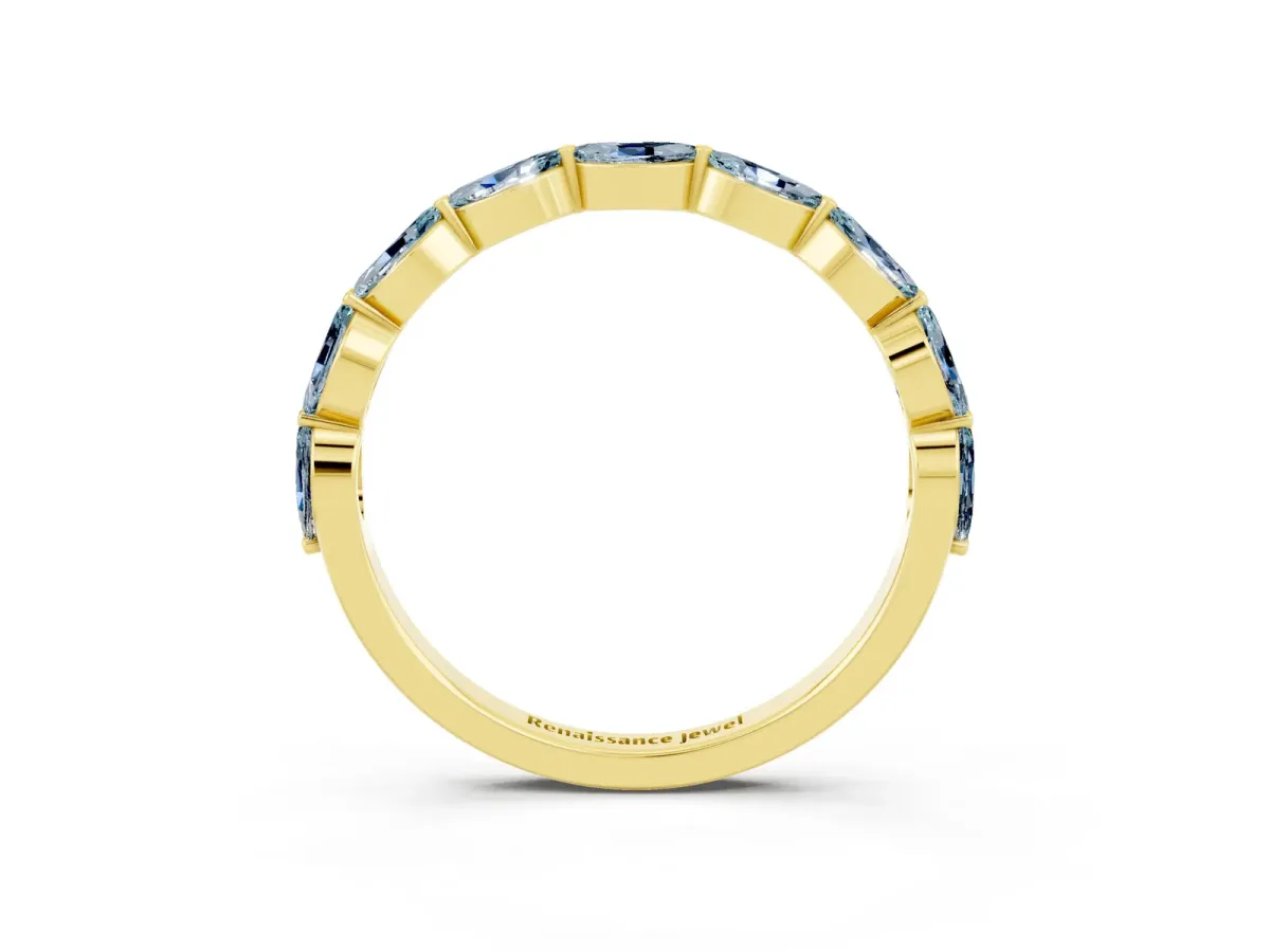 Marquise Aquamarine Half Eternity Band with Prong Setting Yellow gold