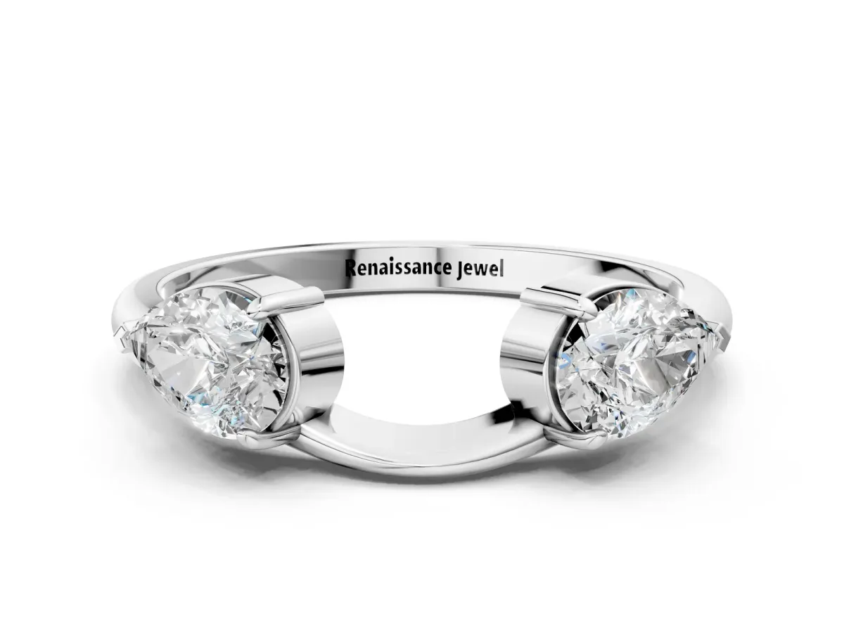 Two-Stone Pear Diamond Bypass Ring with Prong Setting White gold