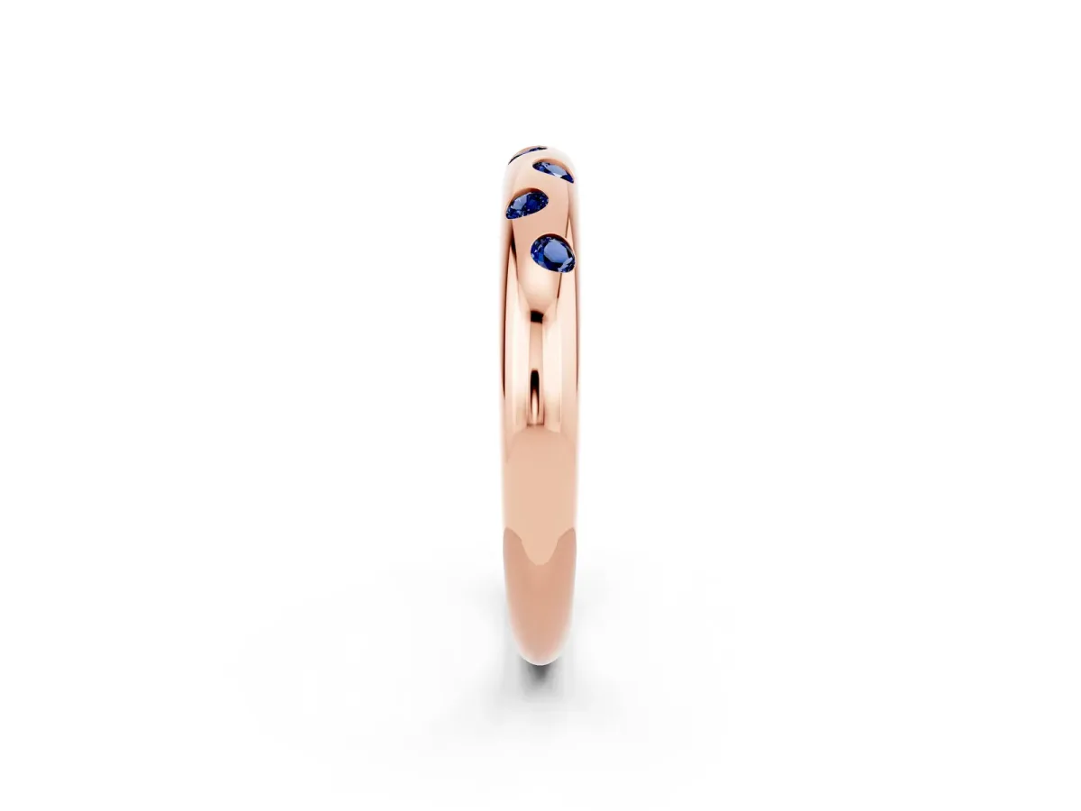 Round Blue Sapphire Flush-Set Comfort Fit Band Rose gold