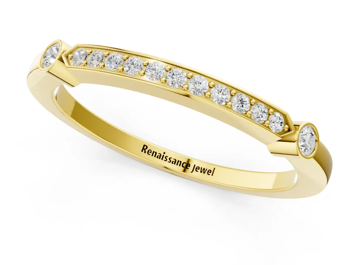 Pavé Round Diamond Bar Station Ring with Channel Setting Yellow gold