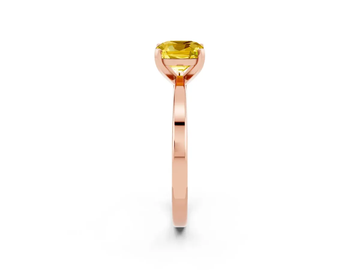 Cushion Cut Yellow Sapphire Solitaire Engagement Ring with Classic Band and Four-Prong Setting Rose gold