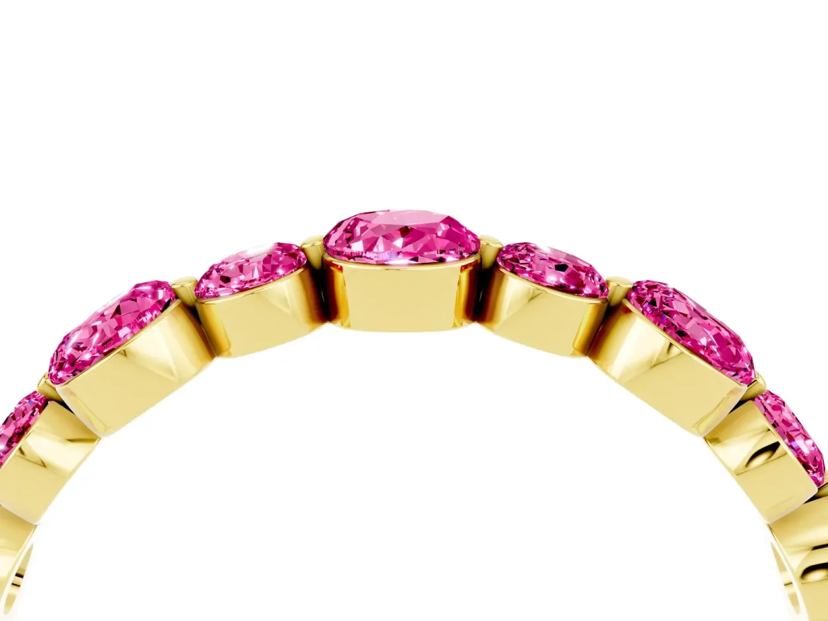 Round Pink Sapphire Scalloped Prong Set Eternity Band Yellow gold