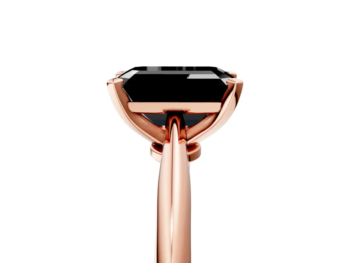 Fancy Black Emerald Cut Diamond Solitaire Engagement Ring with Classic Band and Four-Prong Setting Rose gold