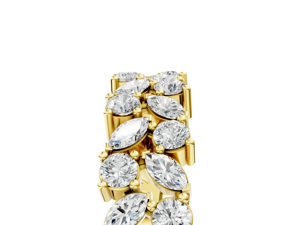 Pave Marquise and Round Diamond Eternity Band with Prong Setting Yellow gold