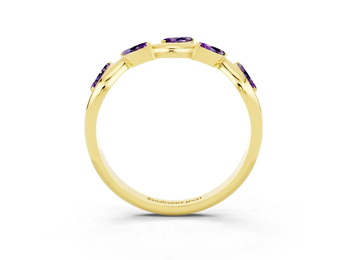 Marquise Amethyst Twisted Band with Prong Setting Yellow gold