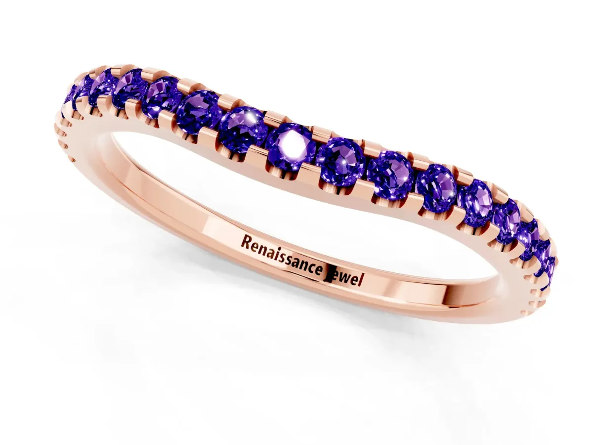Round Tanzanite Pavé Curved Wedding Band Rose gold