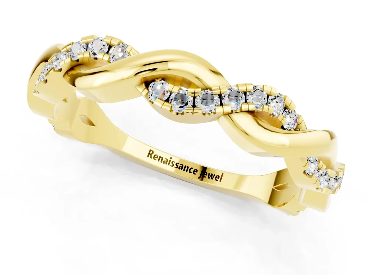 Round Moissanite Twist Eternity Band with Pavé Setting Yellow gold