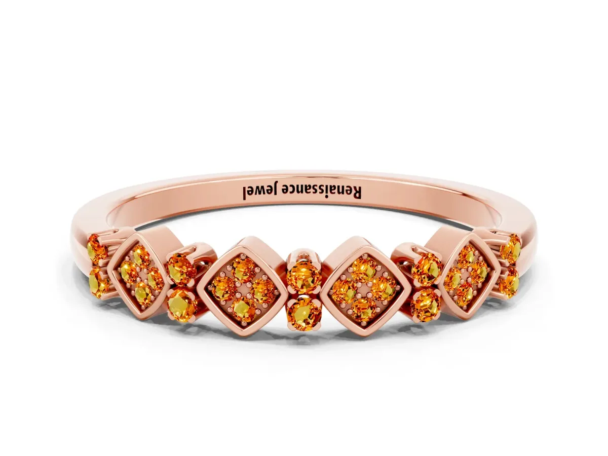 Pavé Cushion Citrine Cluster Eternity Band with Prong Setting Rose gold