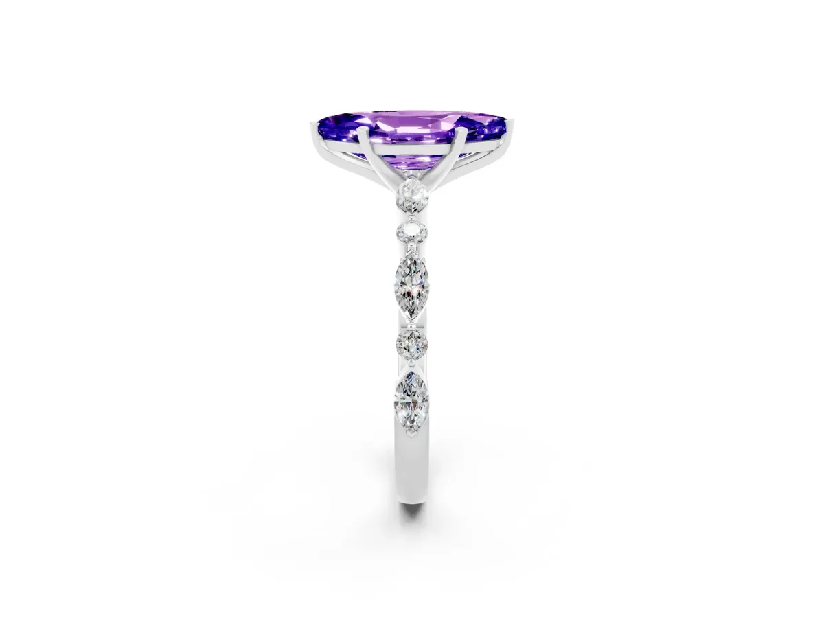 Marquise Cut Tanzanite Ring with Marquise and Round Side Stones and Four-Prong Setting Silver