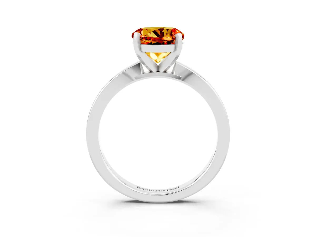 Round Cut Citrine Solitaire Engagement Ring with Classic Band and Four-Prong Setting Silver