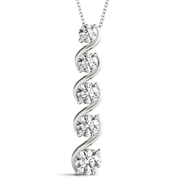 Round Diamond Prong-Set Swirl Pendant Silver