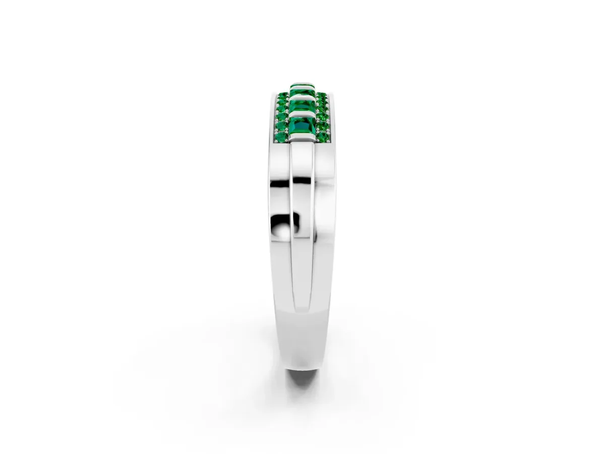 Bar-Set Princess Cut Emerald Pavé Band White gold