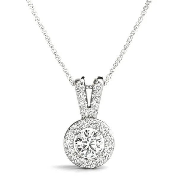 Round Halo Diamond Pendant with Prong Setting Silver