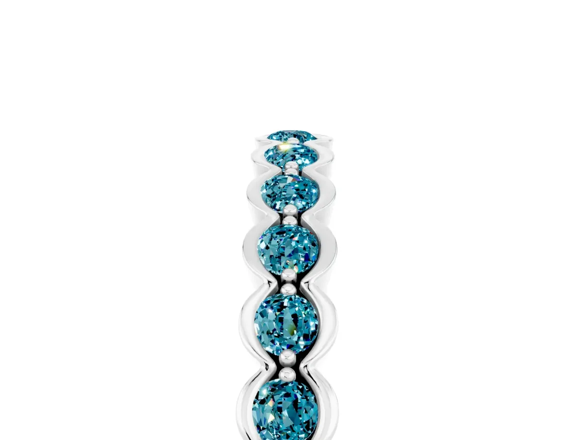 Round Blue Topaz Bezel Set Eternity Band White gold