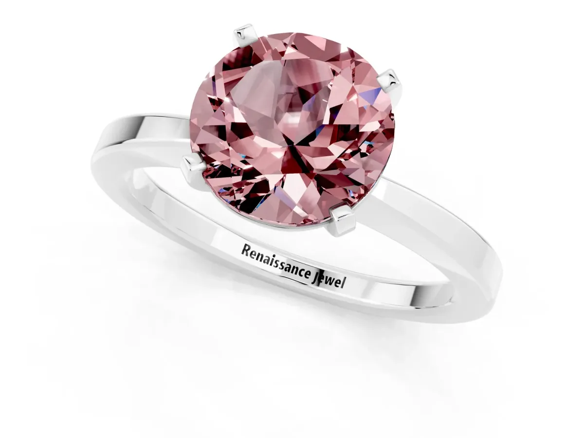 Round Cut Morganite Solitaire Engagement Ring with Classic Band and Four-Prong Setting White gold