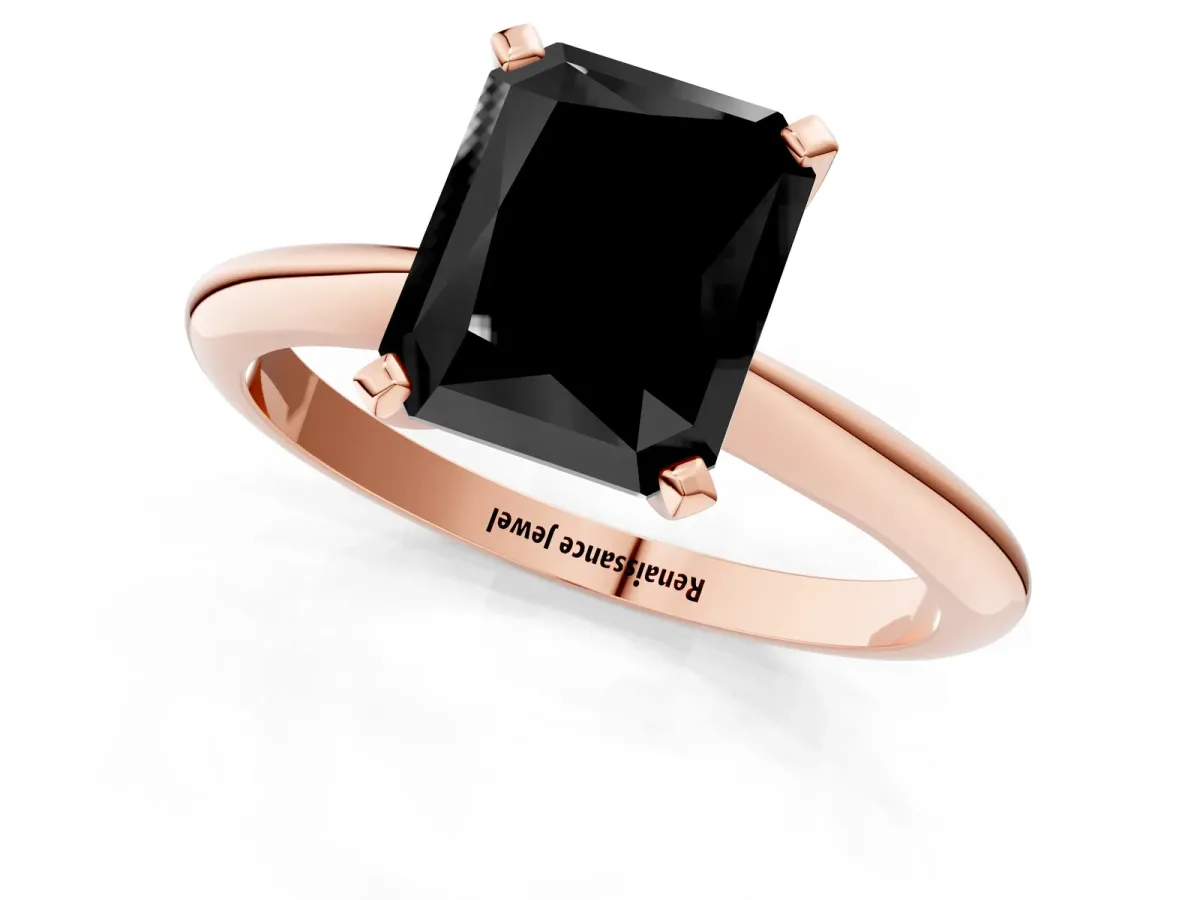 Fancy Black Radiant Cut Diamond Solitaire Engagement Ring with Classic Band and Four-Prong Setting Rose gold