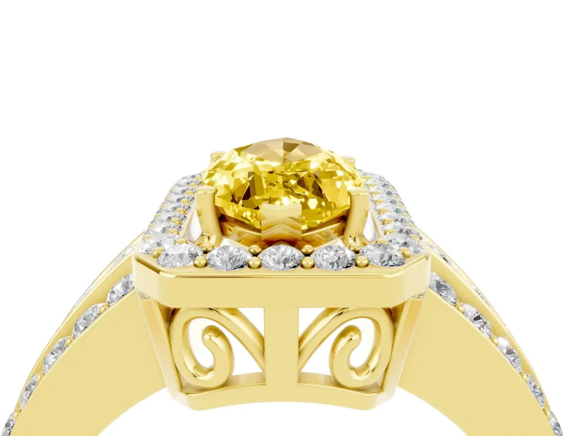 Marquise Cut Halo Yellow Sapphire Ring with Round Split Shank and Prong Setting Yellow gold