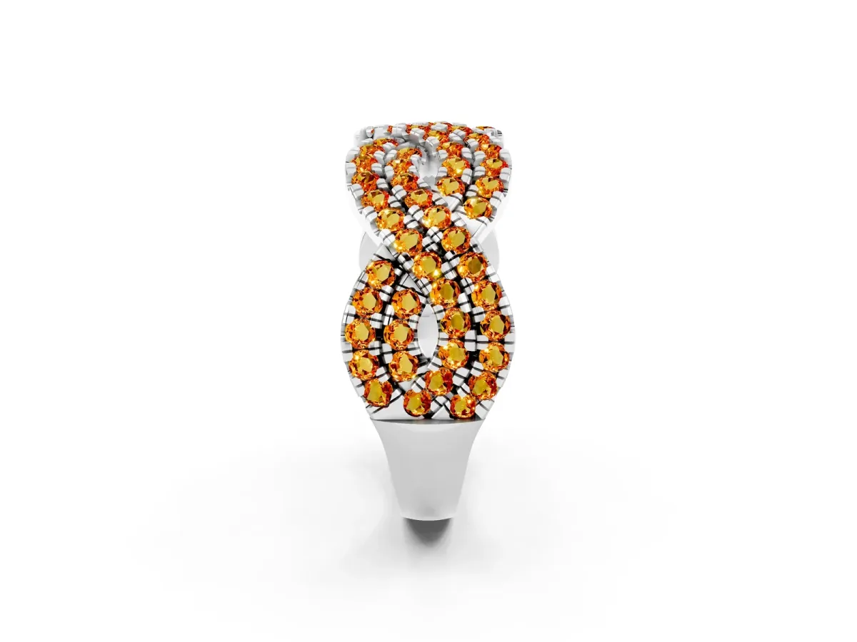 Pavé Round Citrine Infinity Twist Band with Shared Prong Setting Platinum