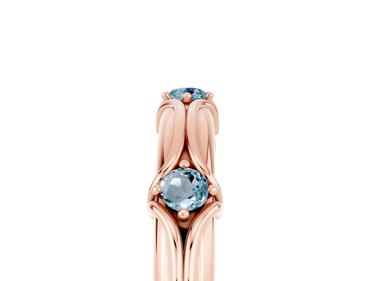 Round Aquamarine Prong Set Milgrain Eternity Band Rose gold