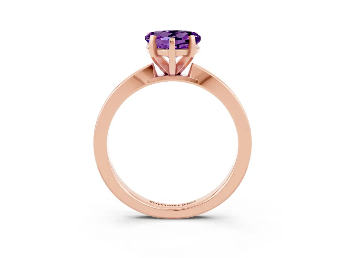 Heart Cut Amethyst Solitaire Engagement Ring with Classic Band and Four-Prong Setting Rose gold