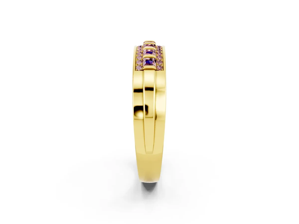 Bar-Set Princess Cut Morganite Pavé Band Yellow gold