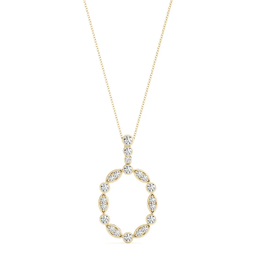 Round and Marquise Diamond Bezel Set Pendant Yellow gold