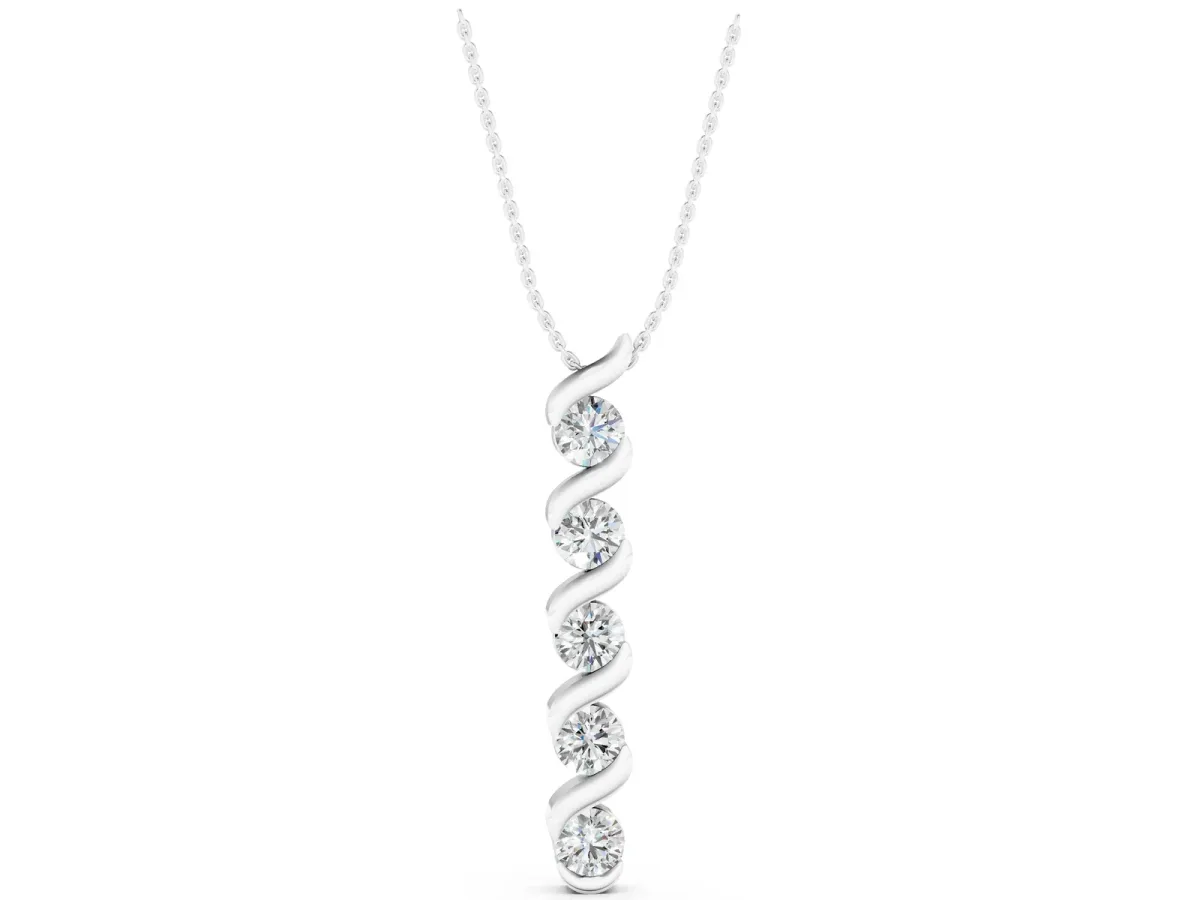 Round Diamond Spiral Prong Pendant Silver