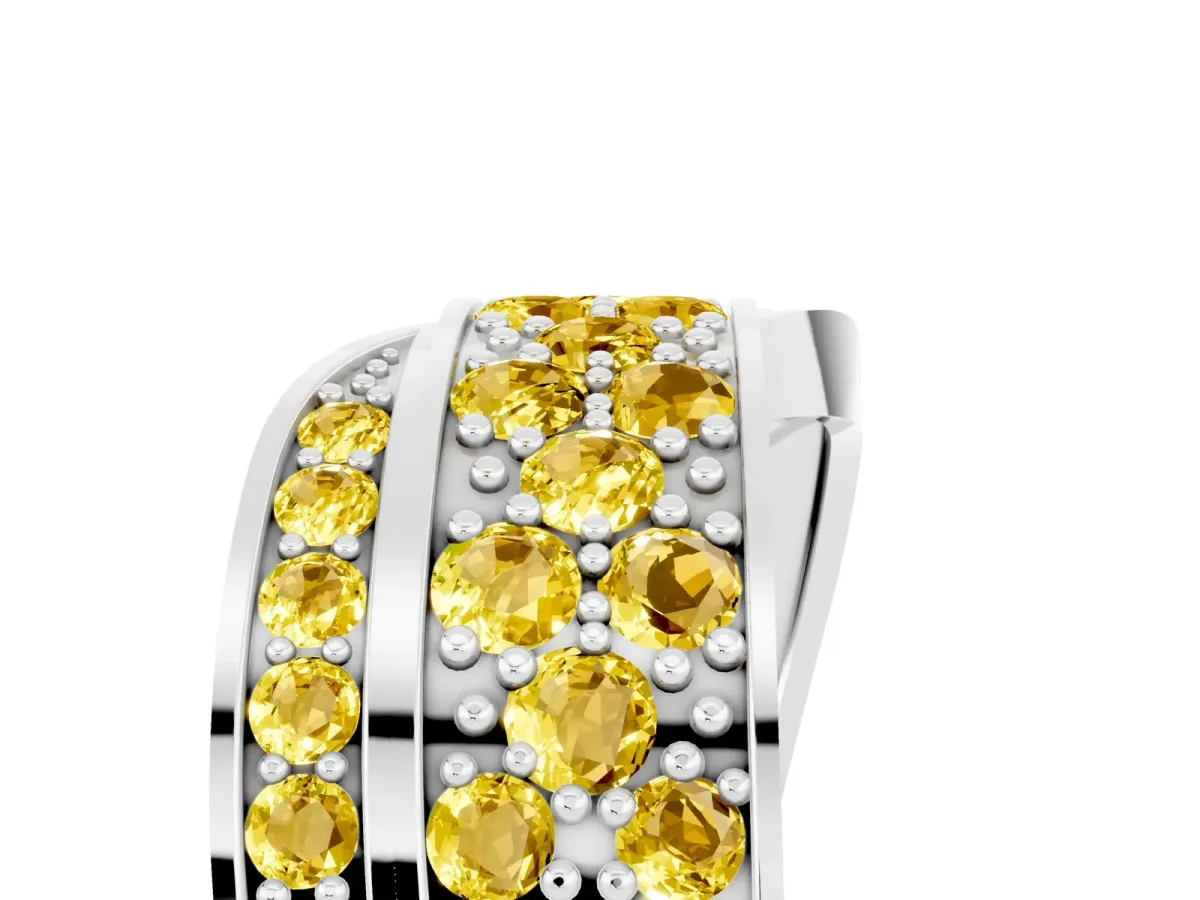Pavé Round Yellow Sapphire Crossover Band with Bead Prong Setting White gold
