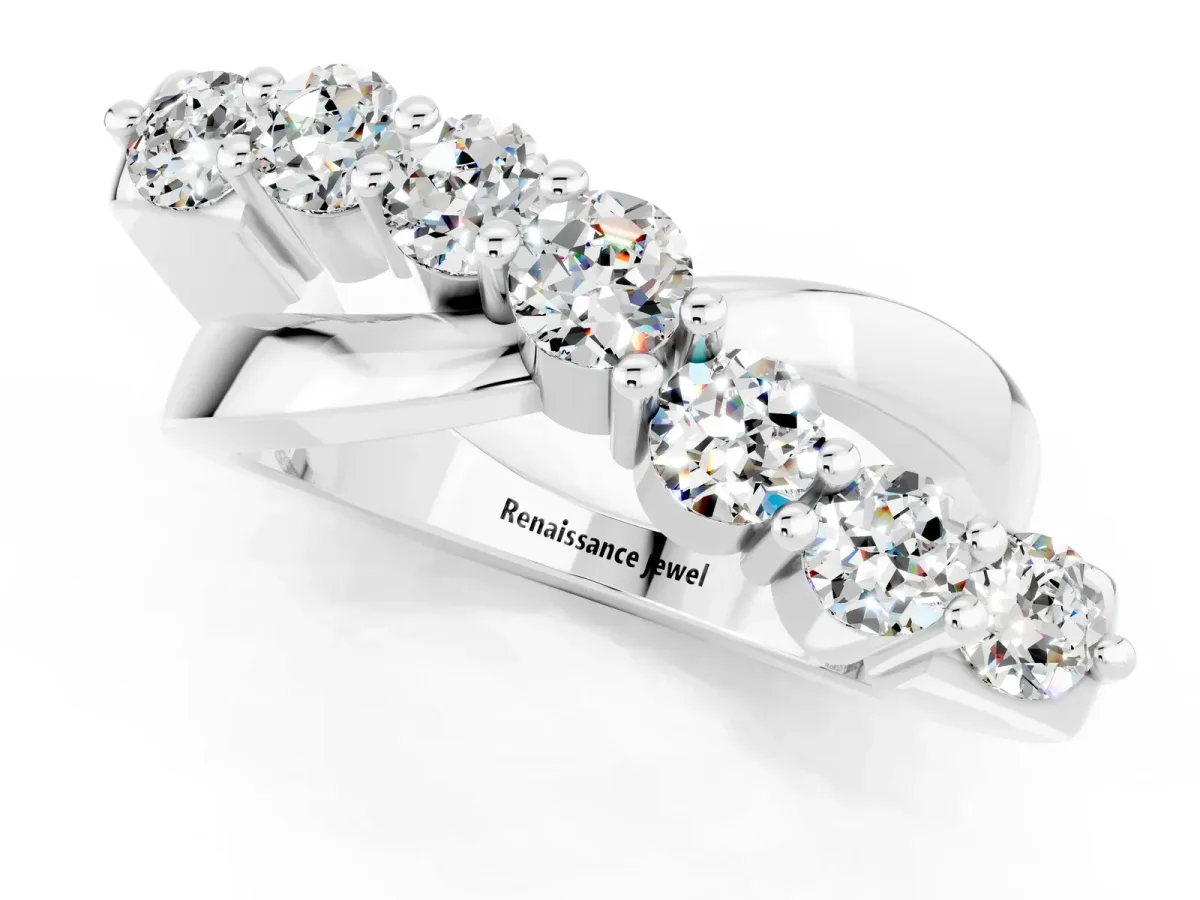 Round Moissanite Prong-Set Crossover Band Platinum