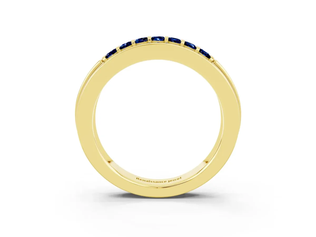 Bar-Set Princess Cut Blue Sapphire Pavé Band Yellow gold