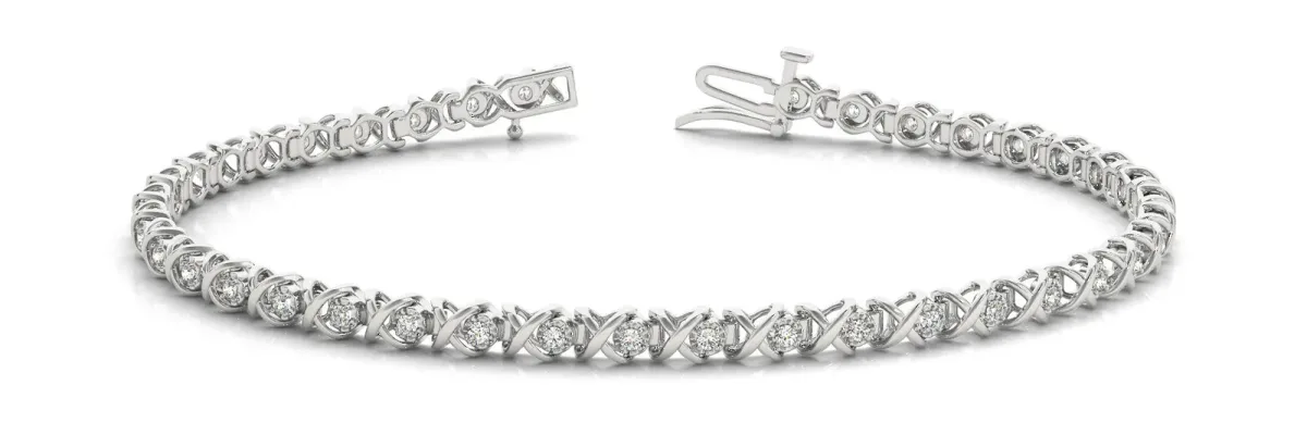 Round Diamond Tennis Bracelet with X-Prong Setting White gold