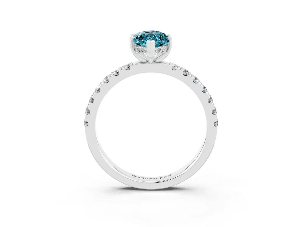 Marquise Cut Blue Topaz Pave Band Solitaire Ring with Round and Prong Setting Silver