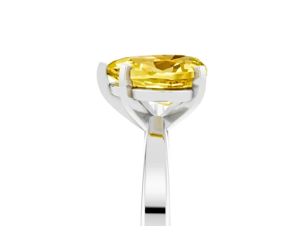 Heart Cut Yellow Sapphire Solitaire Engagement Ring with Classic Band and Four-Prong Setting Silver