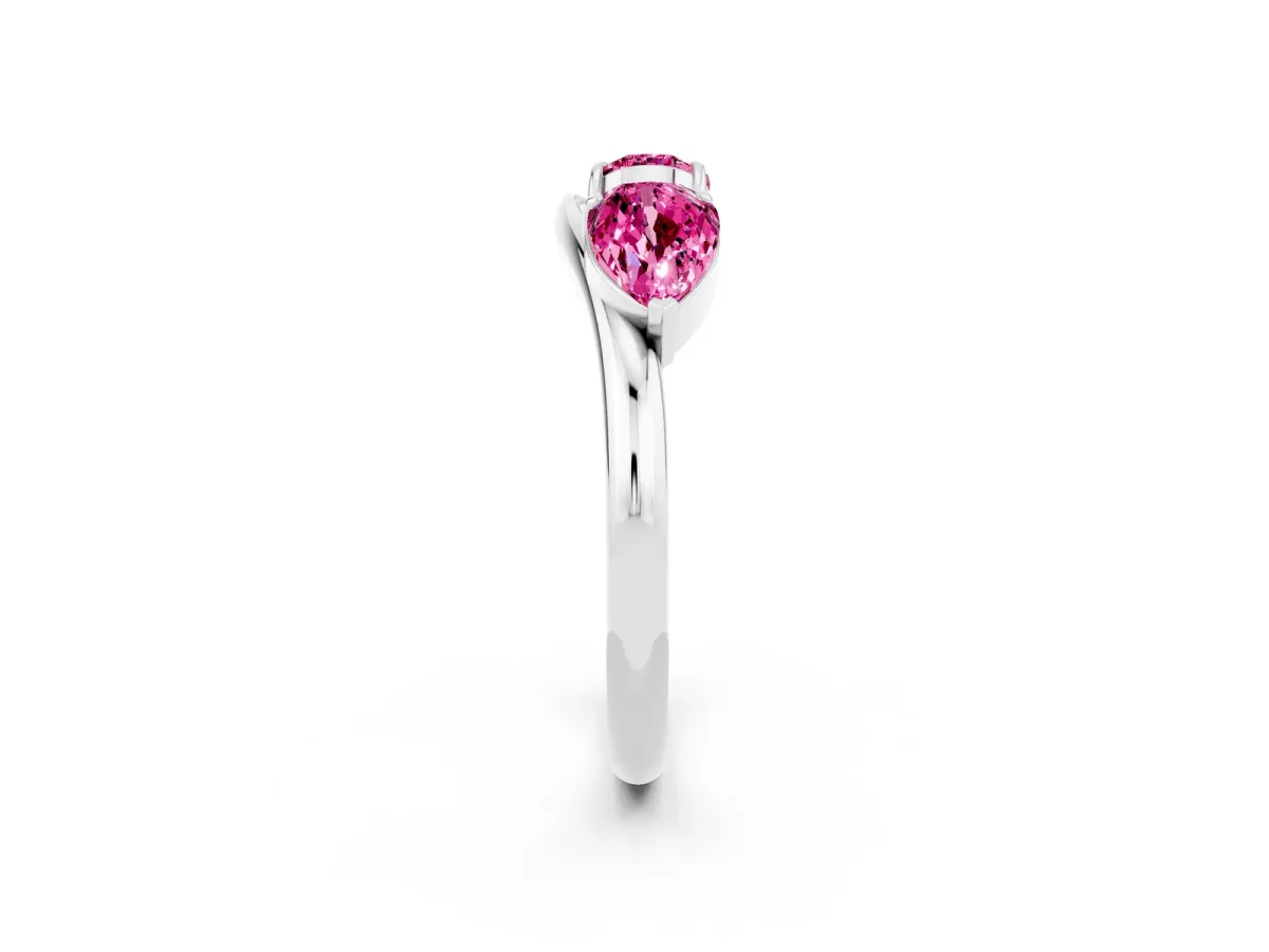 Two-Stone Pear Pink Sapphire Bypass Ring with Prong Setting Platinum