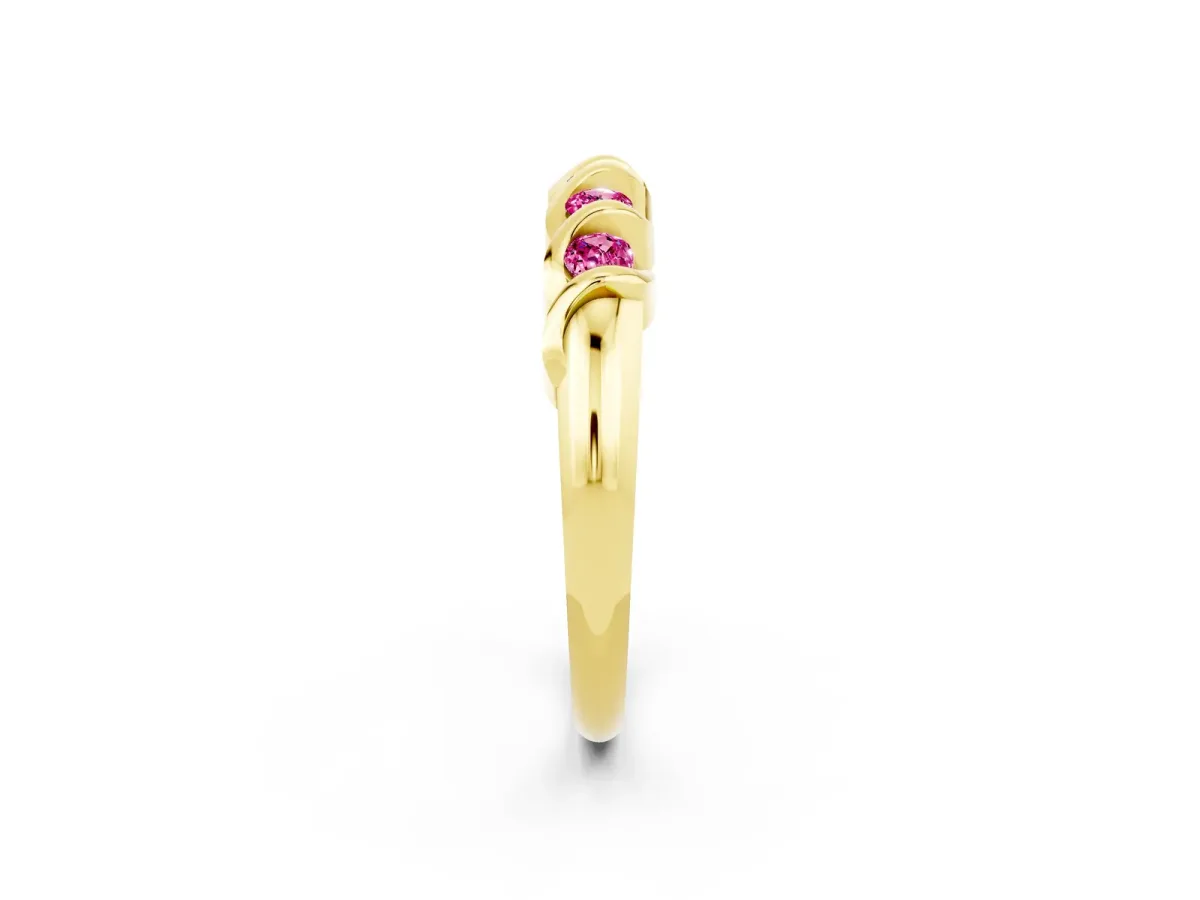 Round Pink Sapphire Eternity Band with Twist Prong Setting Yellow gold