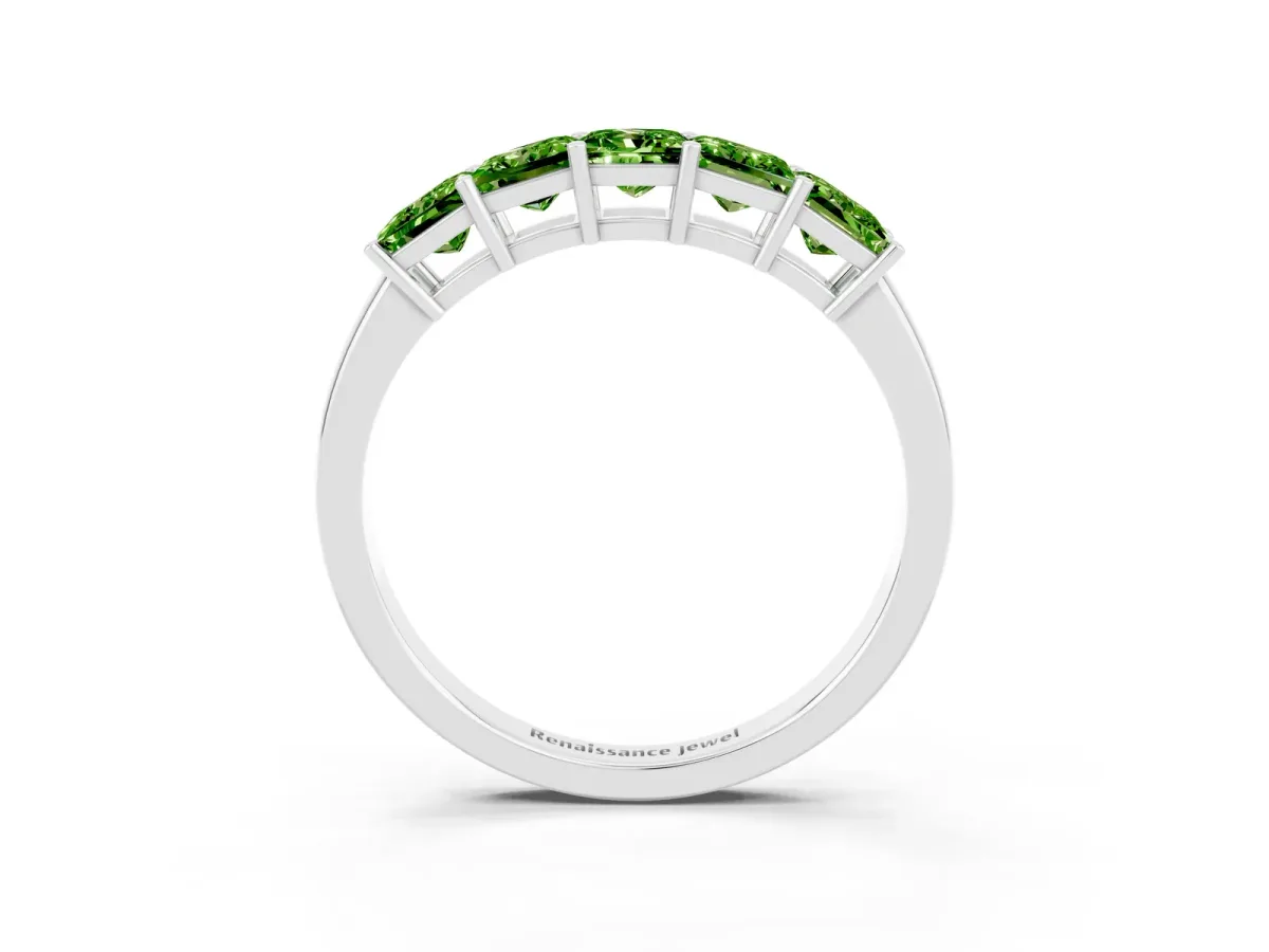 Princess Cut Five-Stone Peridot Band with Prong Setting Silver