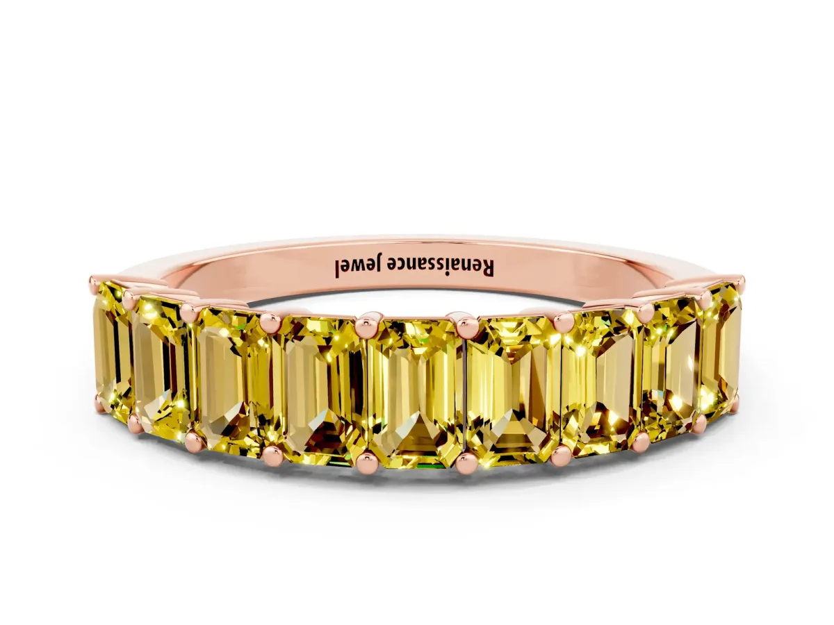 Emerald Cut Yellow Sapphire Prong-Set Eternity Band Rose gold
