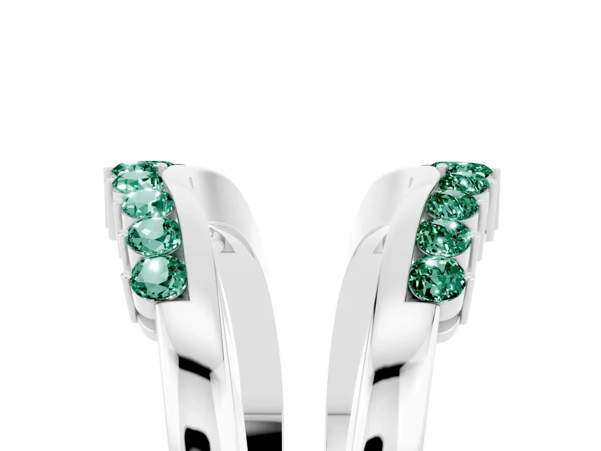 Round Green Sapphire Chevron Contour Band with Prong Setting Silver