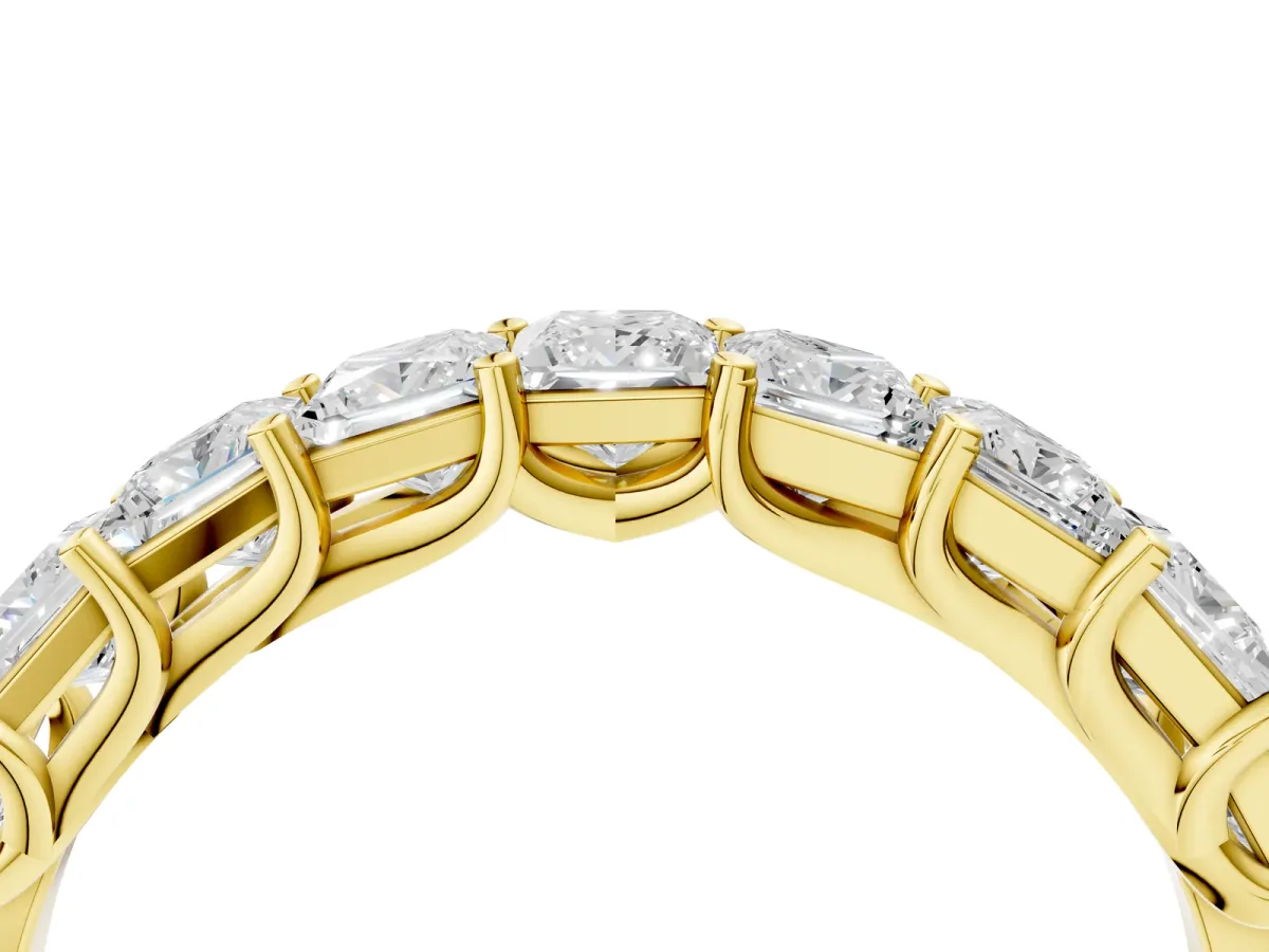 Princess Cut Diamond Channel-Set Eternity Band with Prong Setting Yellow gold