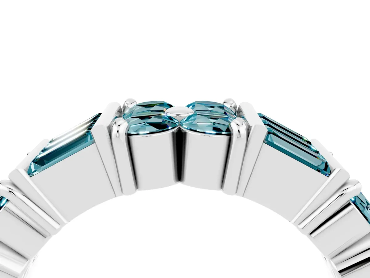 Channel Set Round and Baguette Blue Topaz Anniversary Band with Prong Setting Silver