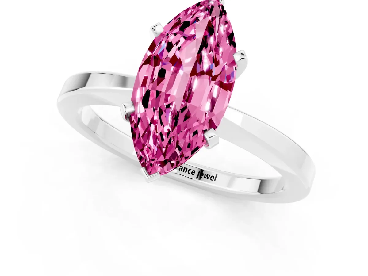 Marquise Cut Pink Sapphire Solitaire Engagement Ring with Classic Band and Four-Prong Setting Silver
