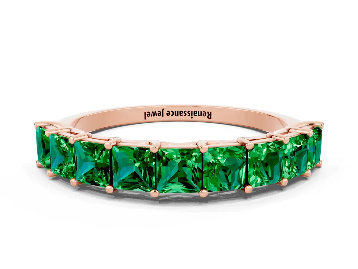 Princess Cut Emerald Channel-Set Eternity Band with Prong Setting Rose gold