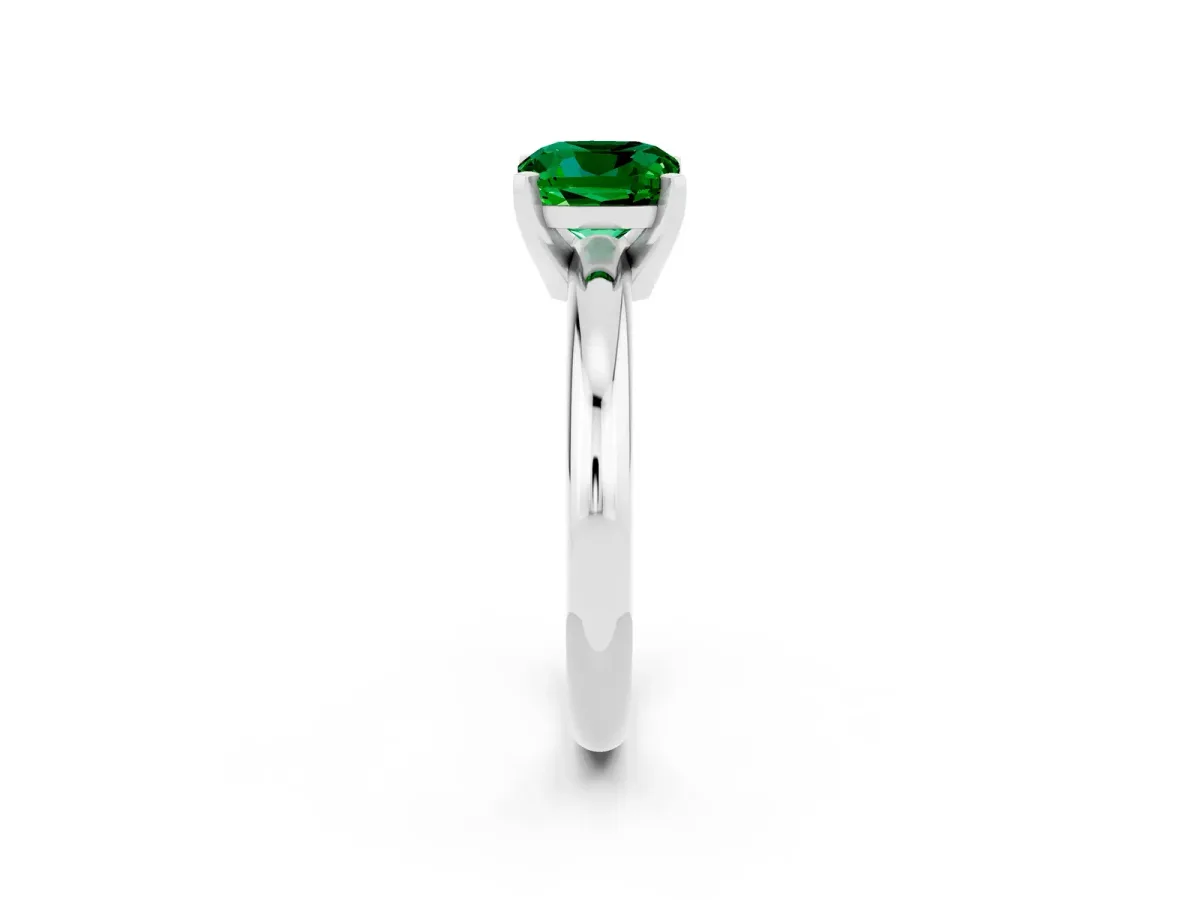 Cushion Cut Emerald Solitaire Engagement Ring with Round Band and Four-Prong Setting White gold